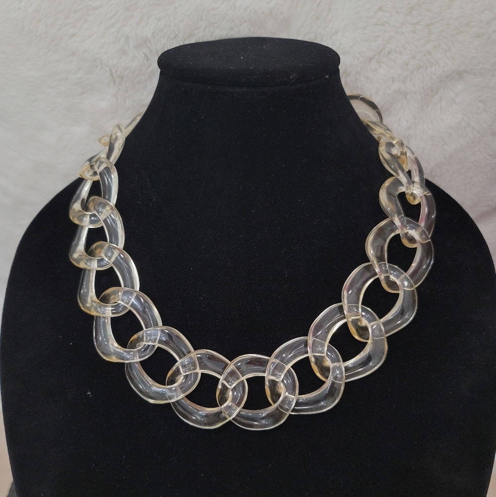 Fornash 80's Clear Lucite Link Statement Necklace - Vintage, Estate